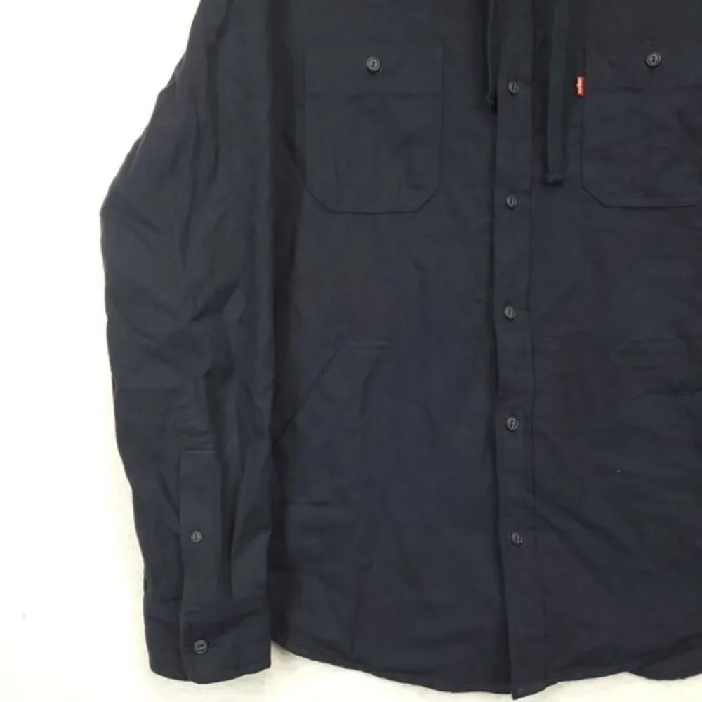 Levi's Button Up Hooded Shirt Men M Long Sleeve Front‎ Pockets Navy Blue Cotton